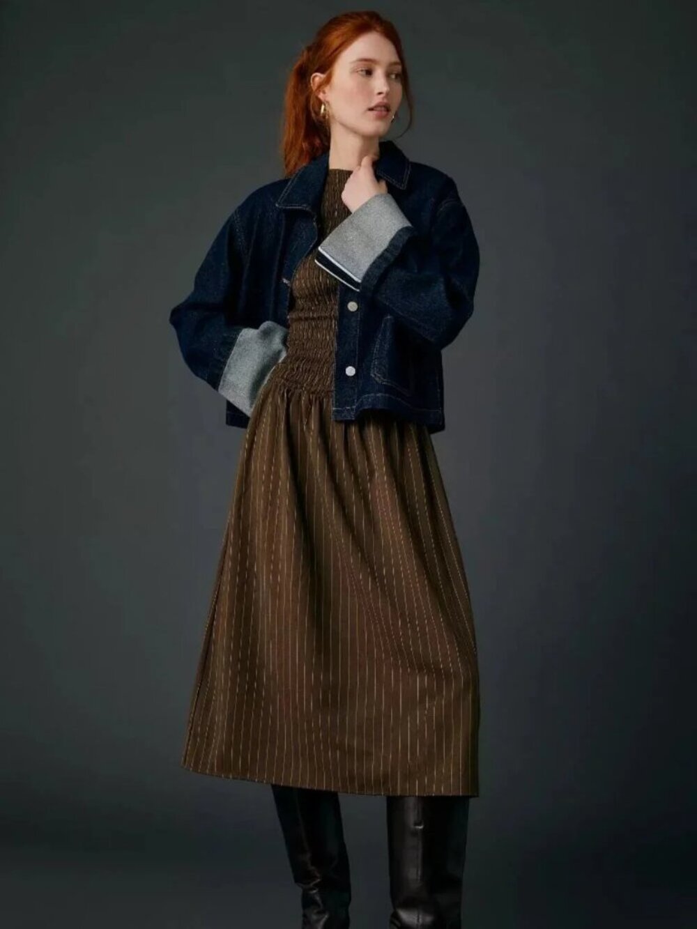 Daisy Street Brulee Drop Waist Smocked Puff Sleeve Midi Dress